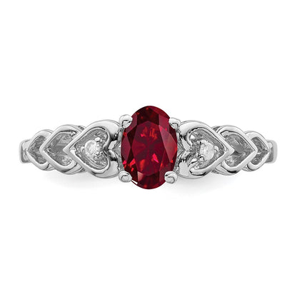 Sterling Silver Rhodium-plated Created Ruby & Diam. Ring