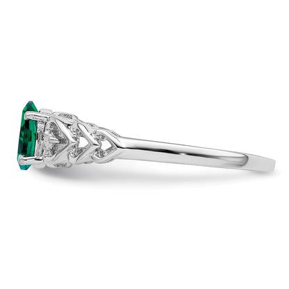 Sterling Silver Rhodium-plated Created Emerald & Diam. Ring