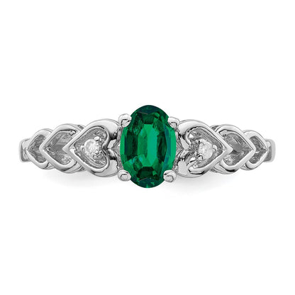 Sterling Silver Rhodium-plated Created Emerald & Diam. Ring
