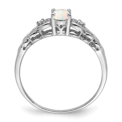 Sterling Silver Rhodium-plated Created Opal & Diam. Ring