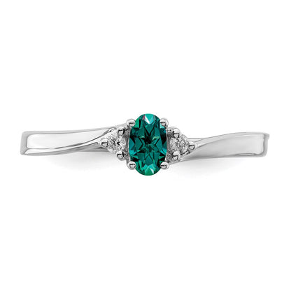 Sterling Silver Rhod-plated Created Alexandrite/Diamond Birthstone Ring