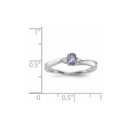 Sterling Silver Rhod-plated Created Alexandrite/Diamond Birthstone Ring