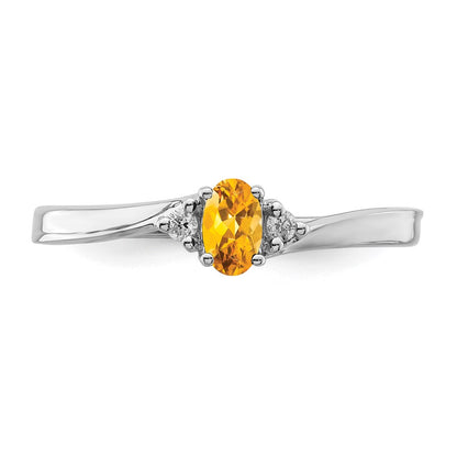 Sterling Silver Rhodium-plated Citrine & Diamond Birthstone Ring