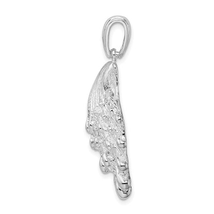 De-Ani Sterling Silver Rhodium-Plated Polished and Textured Lions Paw Shell Pendant
