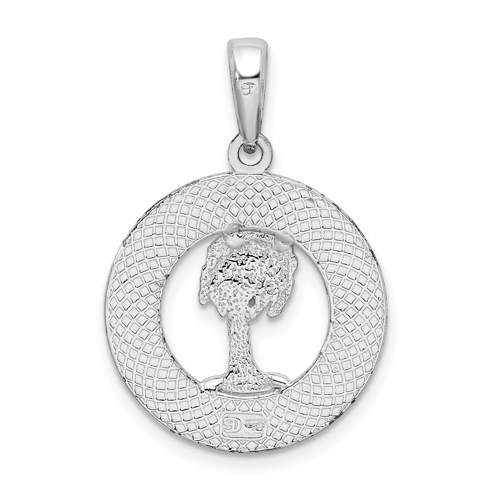 De-Ani Sterling Silver Rhodium-Plated Hilton Head with Palm Tree Round Pendant