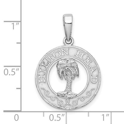 De-Ani Sterling Silver Rhodium-Plated Hilton Head with Palm Tree Round Pendant