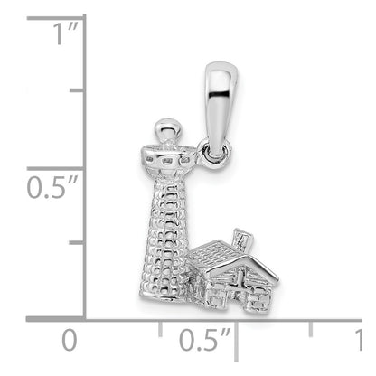 De-Ani Sterling Silver Rhodium-Plated Polished and Textured 3D Lighthouse Pendant