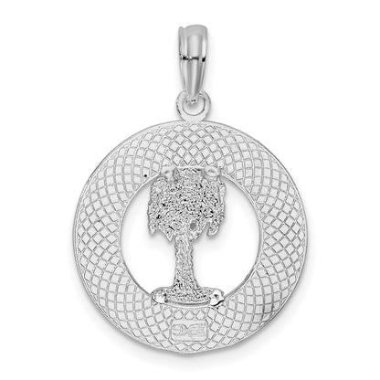 De-Ani Sterling Silver Rhodium-Plated Polished and Textured South Beach Palm Tree Pendant