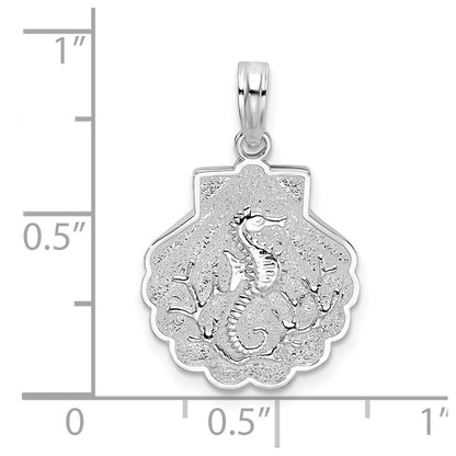 De-Ani Sterling Silver Rhodium-Plated Polished and Textured Shell / Sea Horse Pendant
