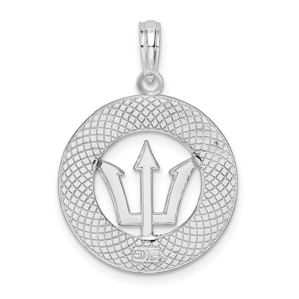De-Ani Sterling Silver Rhodium-Plated Polished Barbados with Trident Circle Pendant