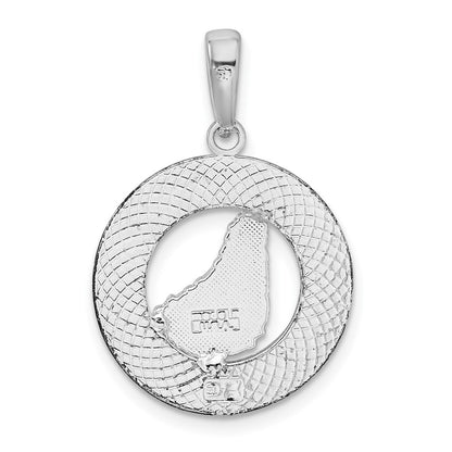 De-Ani Sterling Silver Rhodium-Plated Polished Barbados with Map Circle Pendant
