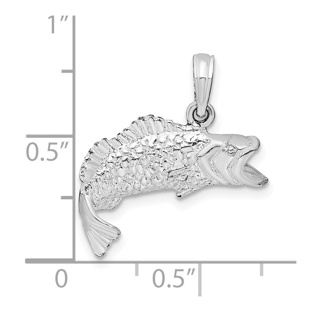De-Ani Sterling Silver Rhodium-Plated Polished Bass Fish Curved Tail Pendant
