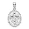De-Ani Sterling Silver Rhodium-Plated Polished and Textured Fleur de Lis Oval Pendant