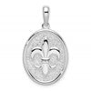 De-Ani Sterling Silver Rhodium-Plated Polished and Textured Fleur de Lis Oval Pendant