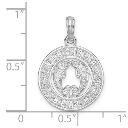 De-Ani Sterling Silver Rhodium-Plated Virginia Beach with Dolphins Circle Pendant