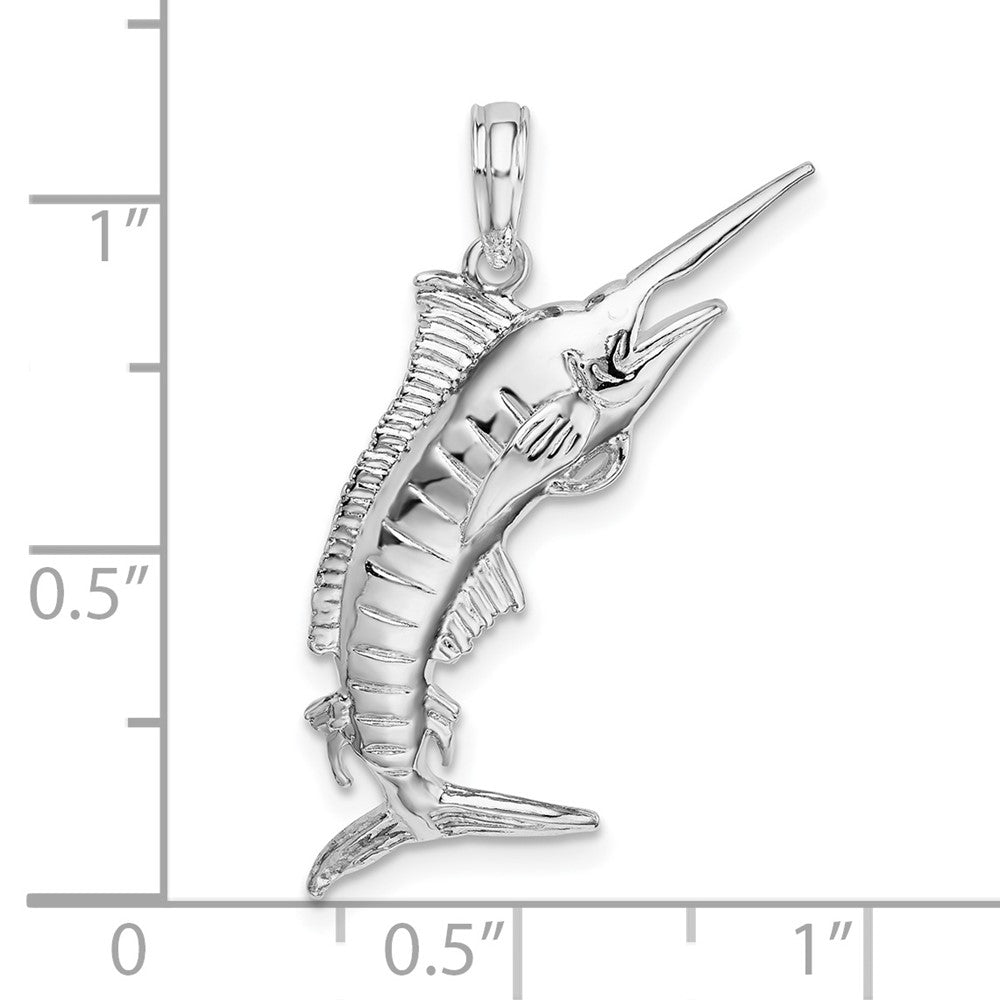 De-Ani Sterling Silver Rhodium-Plated Polished 3D Blue Marlin Pendant