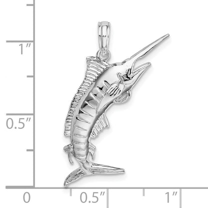 De-Ani Sterling Silver Rhodium-Plated Polished 3D Blue Marlin Pendant