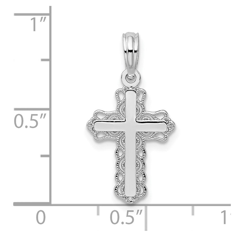 De-Ani Sterling Silver Rhodium-plated Polished Lace Trim Cross Pendant