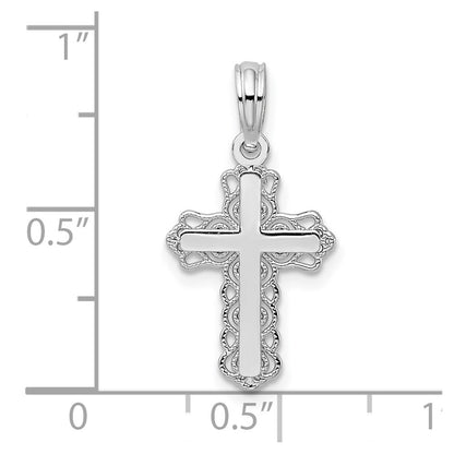 De-Ani Sterling Silver Rhodium-plated Polished Lace Trim Cross Pendant