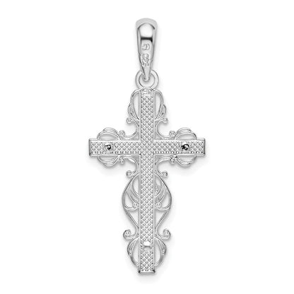 De-Ani Sterling Silver Rhodium-Plated Polished Lace Trim Crucifix Pendant