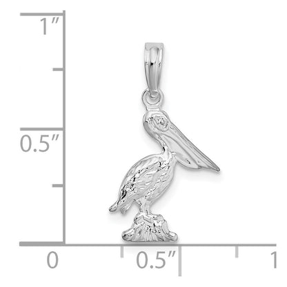 De-Ani Sterling Silver Rhodium-plated Polished 3D Pelican Pendant