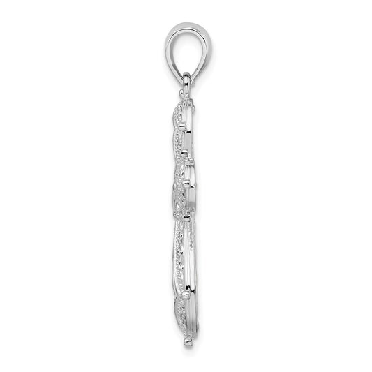 De-Ani Sterling Silver Rhodium-Plated Scroll Diamond-Cut Rounded Cross Pendant