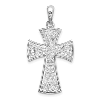 De-Ani Sterling Silver Rhodium-Plated Fancy Heart Design Cross Pendant