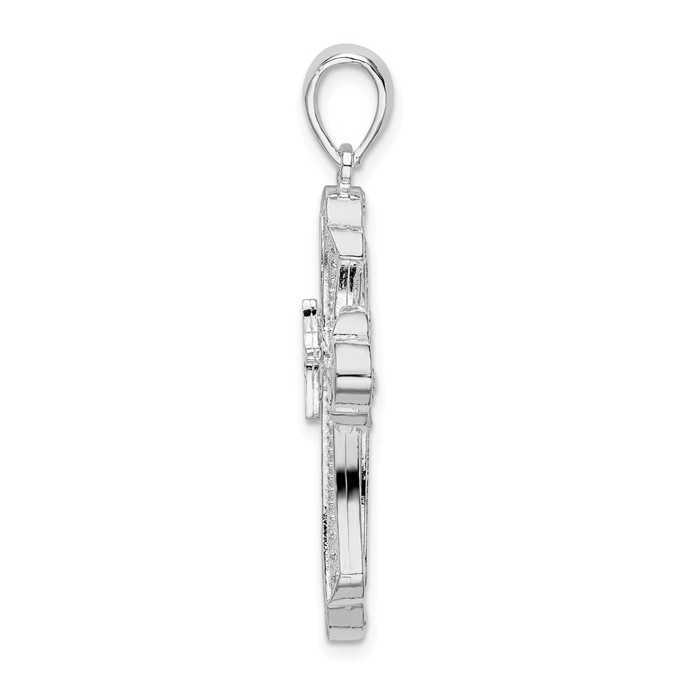 De-Ani Sterling Silver Rhodium-Plated Diamond-Cut Fleur de Lis Cross Pendant