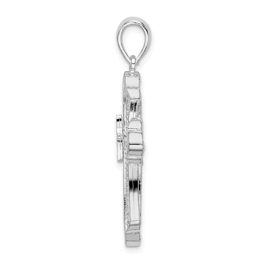 De-Ani Sterling Silver Rhodium-Plated Diamond-Cut Fleur de Lis Cross Pendant