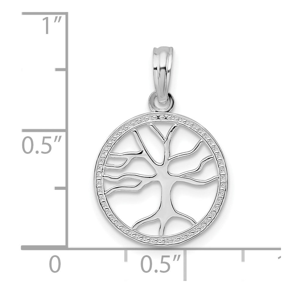 De-Ani Sterling Silver Rhodium-plated Polished Cut-Out Tree of Life Pendant