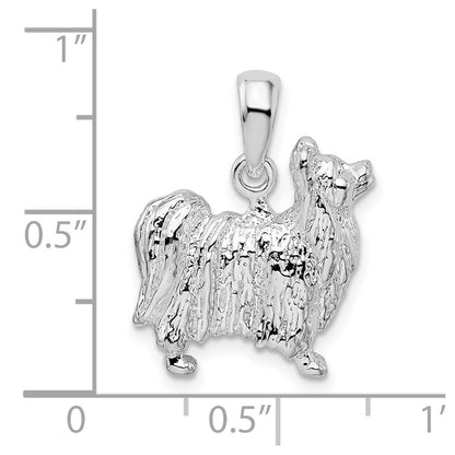 De-Ani Sterling Silver Rhodium-Plated Textured 3D Papillon Dog Pendant