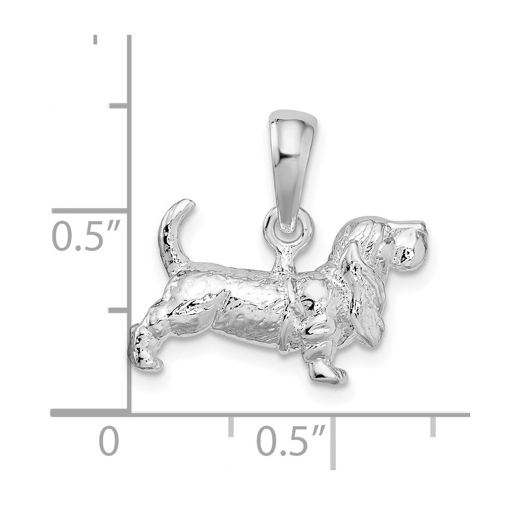 De-Ani Sterling Silver Rhodium-Plated Textured 3D Basset Hound Pendant