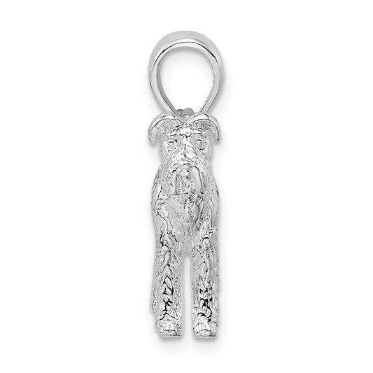 De-Ani Sterling Silver Rhodium-Plated Textured 3D Airedale Terrier Pendant