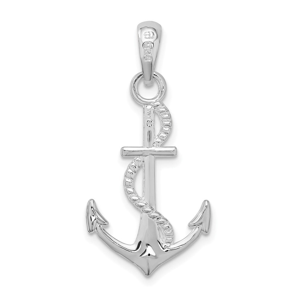 De-Ani Sterling Silver Rhodium-plated Polished 3D Anchor and Rope Pendant