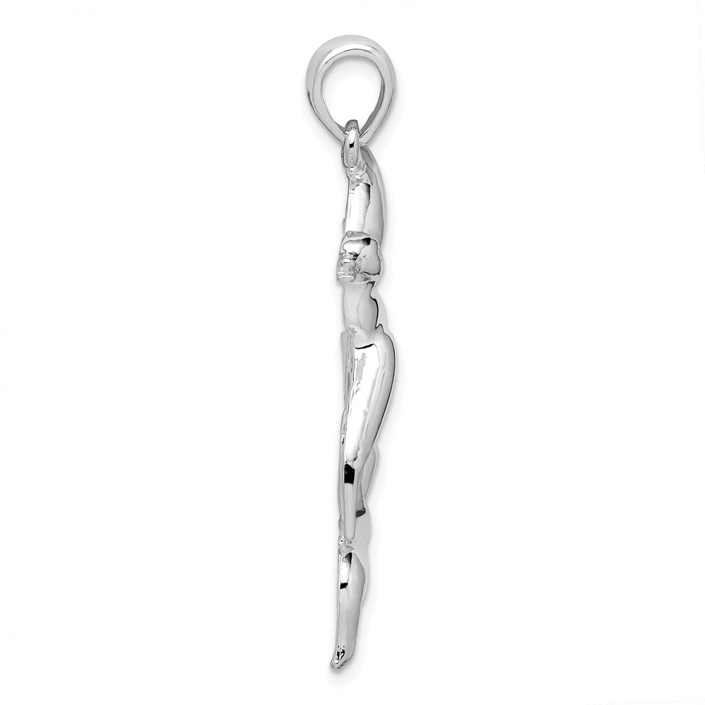 De-Ani Sterling Silver Rhodium-Plated Polished Duck Flying Over Cattails Pendant