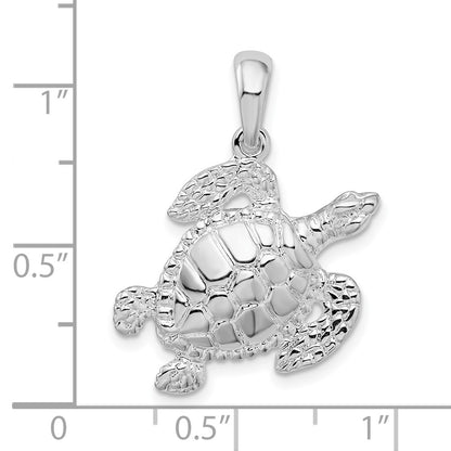 De-Ani Sterling Silver Rhodium-Plated Polished Sea Turtle Pendant