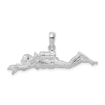 De-Ani Sterling Silver Rhodium-Plated Polished 3D Female Scuba Diver Pendant