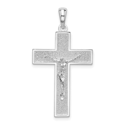 De-Ani Sterling Silver Rhodium-Plated Textured Latin Crucifix Pendant