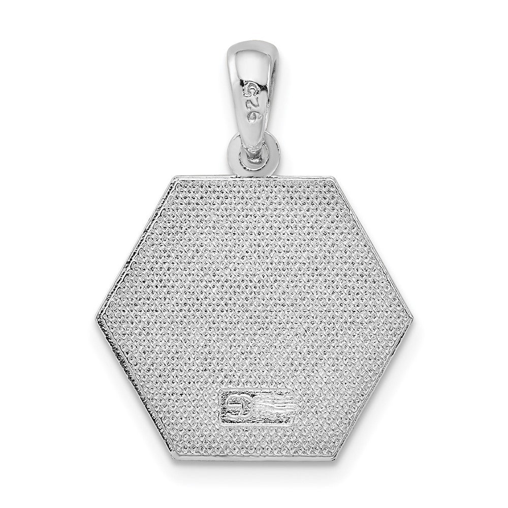 De-Ani Sterling Silver Rhodium-Plated Polished Caduceus Hexagon Disc Pendant
