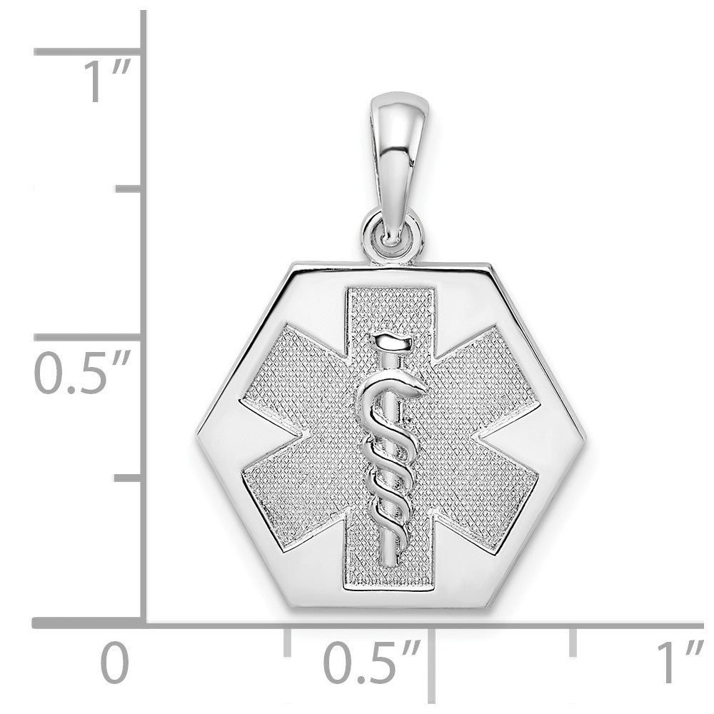 De-Ani Sterling Silver Rhodium-Plated Polished Caduceus Hexagon Disc Pendant