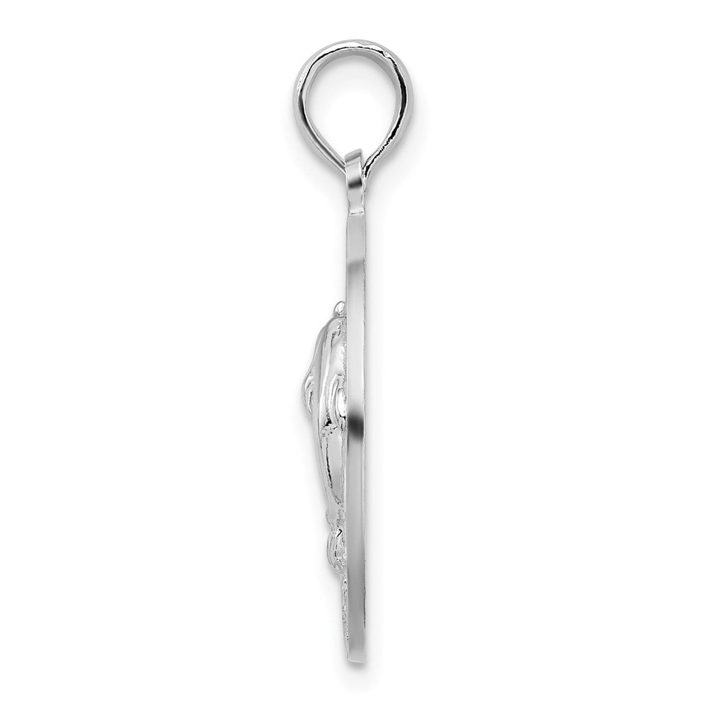De-Ani Sterling Silver Rhodium-Plated Polished Sanibel Circle with Dolphins Pendant