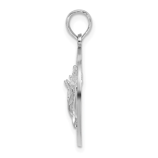 De-Ani Sterling Silver Rhodium-Plated Polished Sanibel Circle with Shell Pendant