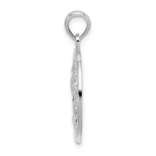 De-Ani Sterling Silver Rhodium-Plated Polished Sanibel Circle with Palm Tree Pendant