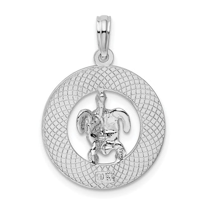 De-Ani Sterling Silver Rhodium-Plated Turks and Caicos Circle with Turtle Pendant