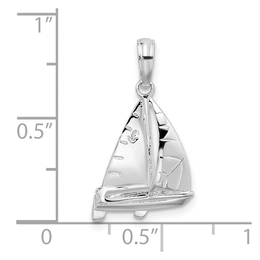 De-Ani Sterling Silver Rhodium-Plated Polished 3D Sailboat Pendant
