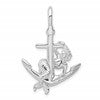 De-Ani Sterling Silver Rhodium-Plated Polished 3D Anchor with Mermaid Pendant