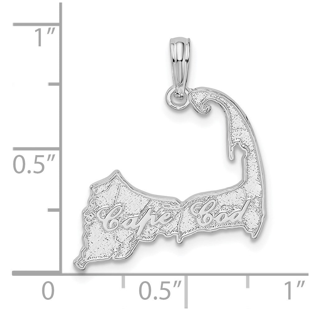 De-Ani Sterling Silver Rhodium-plated Polished Cape Cod Map Pendant