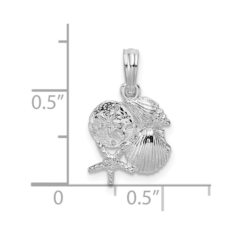 De-Ani Sterling Silver Rhodium-Plated Polished Shell Cluster Pendant