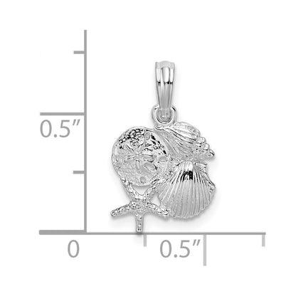 De-Ani Sterling Silver Rhodium-Plated Polished Shell Cluster Pendant