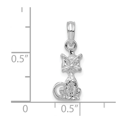 De-Ani Sterling Silver Rhodium-Plated Polished 3D Mini Sitting Cat Pendant